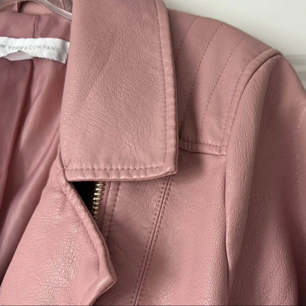Women's Pink Faux Leather Moto Jacket by New York and Company - Picture 5 of 6